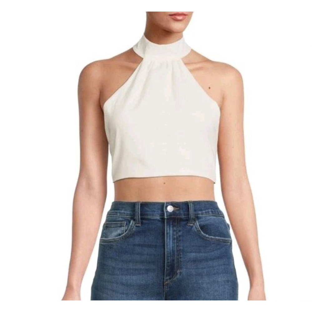 WeWoreWhat White High Neck Crop Top